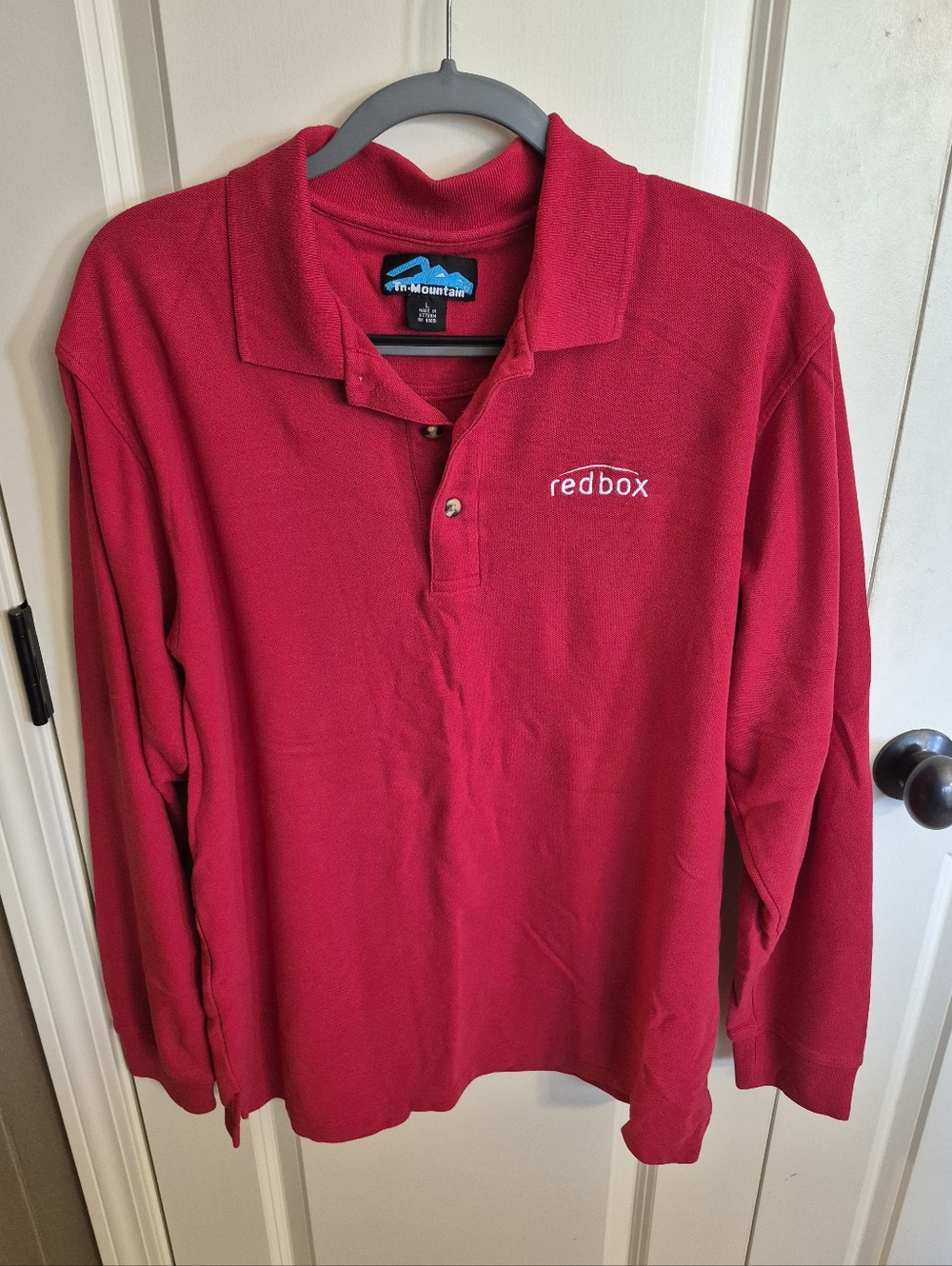 RedBox Embroidered Red Long-Sleeve Polo Shirt